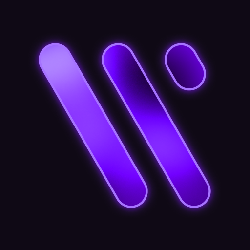 Original three purple rounded bar shapes forming an abstract diagonal symbol on a dark background logo featuring purple, black, magenta colours