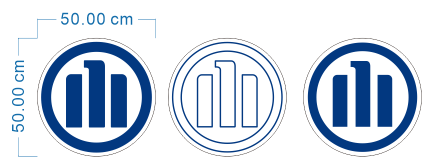 Original circular logo with three vertical rounded bars inside a thick blue ring, shown in both filled and outline styles. logo featuring white, blue, black colours