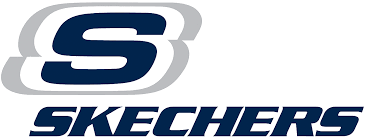 Original stylized dark blue 'S' emblem with overlapping gray rounded outline shapes and the dark blue wordmark text 'SKECHERS' in italicized uppercase letters logo featuring dark blue, light gray, white colours