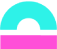 Original cyan semi-circle with central black semi-circular cutout above a magenta rectangular bar on a black background logo featuring cyan, magenta, black colours