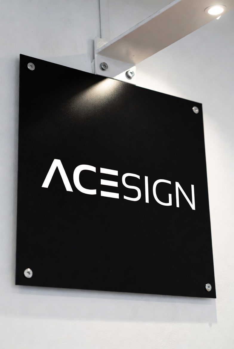 Original white text logo 'ACESIGN' in a geometric sans-serif style on a black square panel logo featuring black, white, gray colours