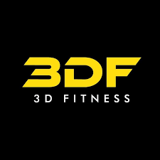 Original Yellow text '3DF' with smaller white text '3D FITNESS' beneath it. logo featuring black, yellow, white colours